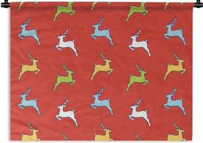 Wandkleed - Wanddoek - Patroon - Hert - Rood - 120x90 cm - Wandtapijt