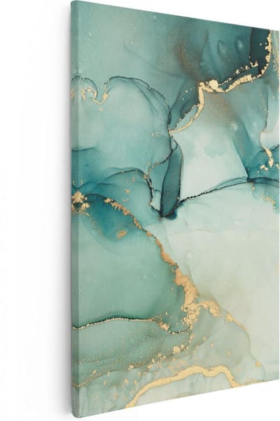 Artaza Canvas Schilderij Abstract Goud - 20x30 cm - Klein - Muurdecoratie Woonkamer - Wanddecoratie Groen - Kamer Accessoires