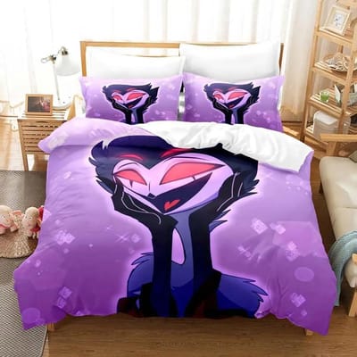 Parure de lit Anime Stolas Helluva Hazbin Hotels Boss pour garçons et filles, housse de couette et taie d'oreiller pour lit double, queen size, pour enfants et adultes EU single(135x200cm)