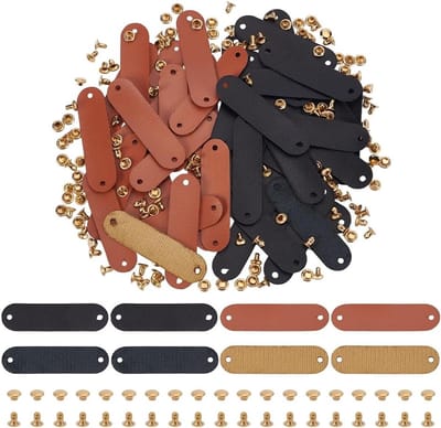 48 Sets PU Leren Labels met Rivets 45mm Zwart en Chocolade - Handgemaakte Ovalen Tags voor Kleding en Naaiwerk