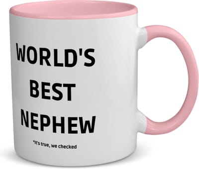 Akyol - world's best nephew it's true we checked koffiemok - theemok - roze - Neef - werelds beste neef - verjaardag - cadeautje voor neef - neef artikelen - kado - geschenk - 350 ML inhoud