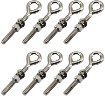 Dailygoods- Oogbout M8 - 8 Stuks - Roestvrij Staal 304 - Lange Schacht - Corrosiewerend - Geschikt voor Binnen/Buitengebruik - Haakbout