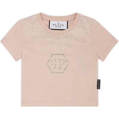 Cropped T-Shirt Strass Round Neck Ss Hexagon