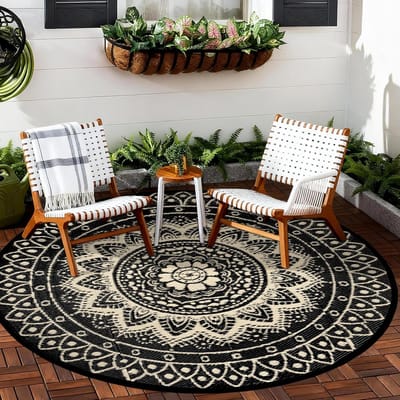 buitenkleed voor het terras, 180 cm, omkeerbaar, waterdicht en opvouwbaar Picknick- en kampeerkleed voor campers, balkons, het strand en terrassen, zwart/bruin
