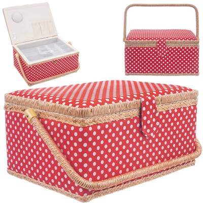 Orion - Rode Naaidoos met Witte Stippen - 24x18x12 cm - Magnetische Sluiting - Handvat