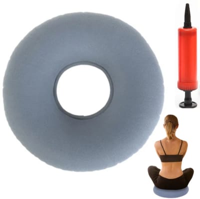 1stuk- opblaasbaar rond PVC-zitkussen - Rond luchtkussen - Opblaasbaar zitkussen - Grijs - 35 x 10 cm - Comfortabel kussen voor bureaustoelen -Drukverlagend - Geschikt voor patiënten en zwangere vrouwen
