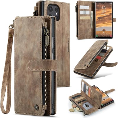 CaseMe – Telefoonhoesje geschikt voor Samsung Galaxy S24 Ultra – Wallet Rits Book Case – Magnetische Sluiting & Portemonnee – PU Leer – Bruin