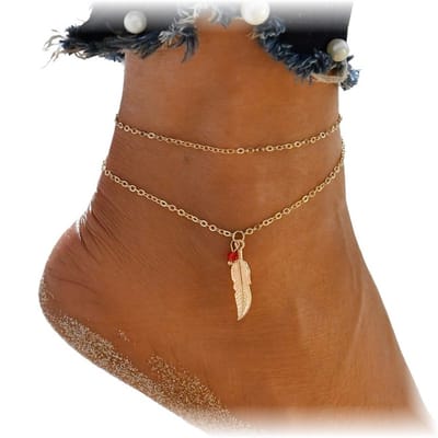 Fako Bijoux® - Enkelbandje - Enkelsieraad - Veertje Duo - Goudkleurig