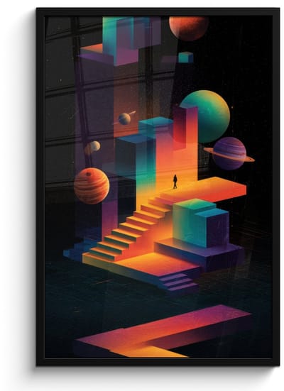 Poster in lijst - Fotolijst 60x90 cm - Posters - Abstract - Trappen - Mens - Planeten - Posterlijst zwart - Decoratie - Wanddecoratie woonkamer - Muurdecoratie slaapkamer