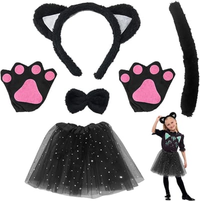 Cat Cosplay Set voor Dieren - Kostuum Accessoires met Tutu Rok, Pluche Klauwen, Oren, Staart en Halsband voor Halloween en Verjaardagsfeesten