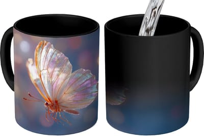 Magische Mok - Foto op Warmte Mokken - Koffiemok - Vlinder - Vleugels - Pastel - Glinstering - Magic Mok - Beker - 350 ML - Theemok