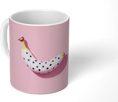 Mok - Koffiemok - Banaan - Stippen - roze - Mokken - 350 ML - Beker - Koffiemokken - Theemok