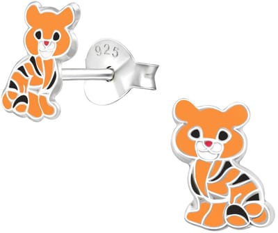 Joy|S - Zilveren tijger oorbellen - 6 x 7.7 mm - kinderoorbellen - sterling zilver 925