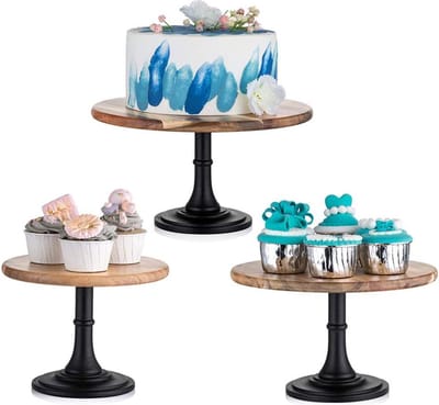 Nuptio Houten Taartstandaard Set: Rustieke Displaystandaard Taarten Bruiloft Dessert Display Plaat Voetstuk Houten Taartstandaard voor Verjaardag Baby Shower, Set van 3