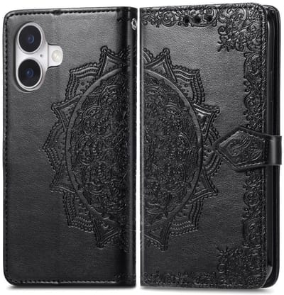 YPCd Bookcase geschikt voor Apple iPhone 16 - Bloemen Design - Portemonnee / Wallet Hoesje - Zwart