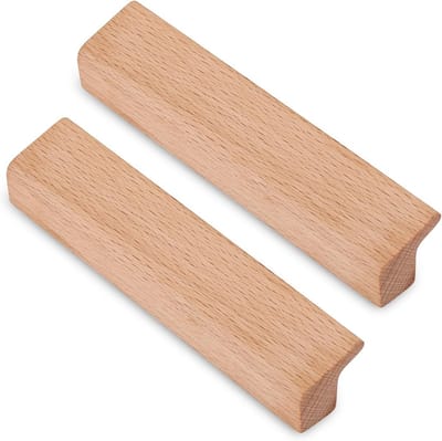 6 Stuks Houten Meubelgrepen - Massief Hout Handgrepen voor Keukenladen en Deuren - 130mm Lengte, 96mm Gatafstand (Beukenhout)