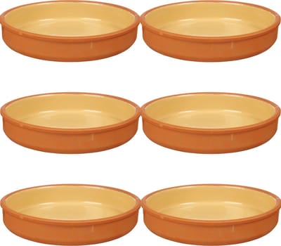 La Dehesa Tapas serveerschaal - 6x stuks - terracotta - geel - D23 x H4 cm - hapjes serveren - ovenschaal - rond