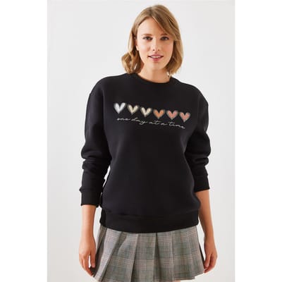 Zweetshirt met Hartpatroon en Ronde Hals