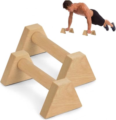 Houten Parallettes voor Fitness, Duurzame Push Up Bars met Antislip Mat, Handstand Bar en Polsbanden voor Thuis Workout en Krachttraining