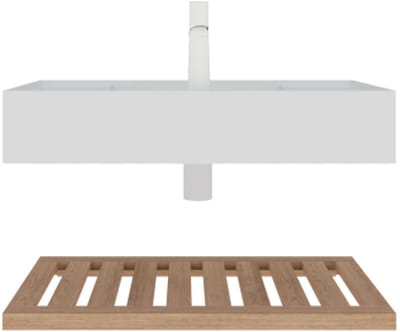 LEDE 75cm badkamermeubel wastafel, wastafelmeubel, hangende witte rechthoekige acryl wastafel, gestreepte planklaag, kraan niet inbegrepen, natuurlijke houtnerfkleur