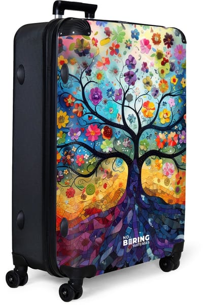 NoBoringSuitcases.com® - Koffer groot - Reiskoffer lichtgewicht - Boom van bloemen in kleurrijk mozaïeklandschap - Rolkoffer met 4 wielen - Grote trolley XL - 98 liter bagage