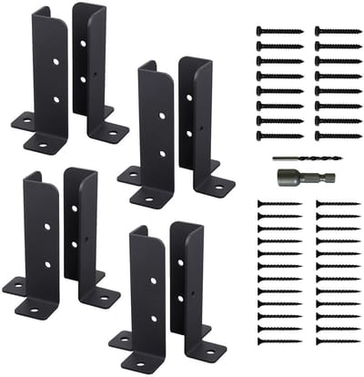 Dailygoods- Dekpaalanker - Massief Stalen Bevestigingsbeugel - Zwart Gepoedercoat - Voor Pergola's/Hekken - Installatiekit Inclusief - Duurzaam en Betrouwbaar - Bevestigingsbeugels