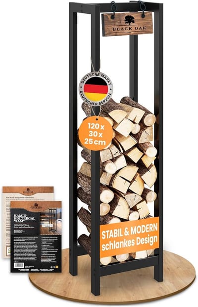 Stapelrek Hout 120x30cm Zwart - Robuuste Metaal Houtopslag Binnen en Buiten