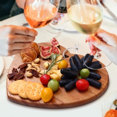 Candala 7-Delige Kaasplank Set, Houten Aperitief Snijplank, Charcuterie Dienblad met 4 Kaasmessen en 2 Keramische Kommen voor Verjaardag, Huwelijk, Moeders, Feestgeschenken (Wit)