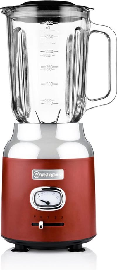 Westinghouse Retro Blender – 1,5L – Smoothie Maker & IJscrusher – 4 Snelheden – Glazen Kan – 600W – Rood
