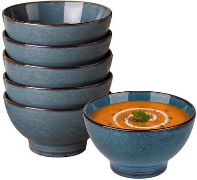 Secret de Gourmet Soepkommen Kenya - 6x - blauw - 13 x 8 cm - keramiek - kommetjes / schaaltjes - 475 ml