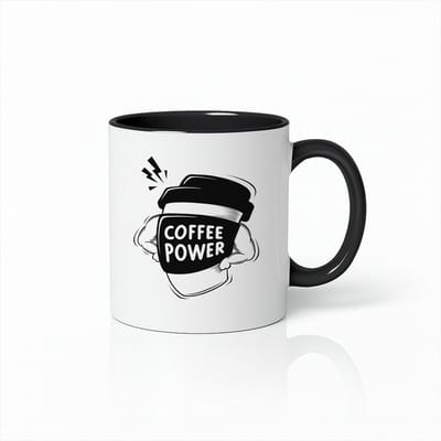 Coffee Power Mok – Zwart & Wit 330 ml – Grappige Superheld Koffiekop voor Koffieliefhebbers