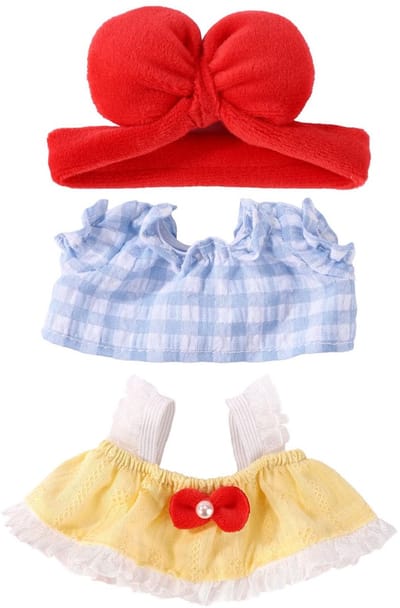 Dailygoods- Poppenoutfit Schattige Set - Poppenaccessoires - Kleding voor 17 cm Poppen - Polyester - 3 Stuks - Inclusief Hoofdband en Rok - Poppenkleding