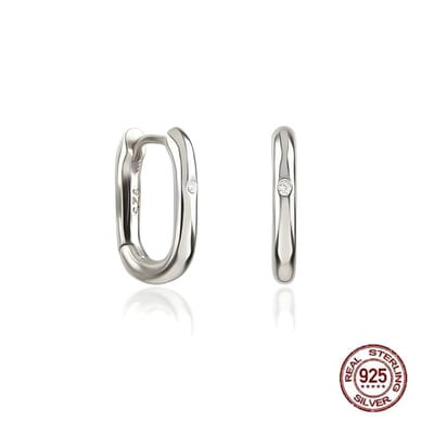 Oorringen - 925 sterling zilver - klapsluiting - zirkonia - rechthoekig model
