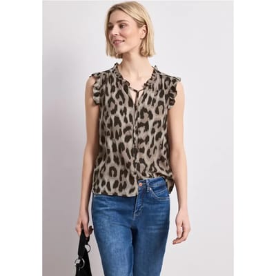 Blousetop met gespleten hals en ruches