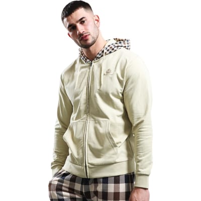 Aquascutum Active Fz Club Check Hood Beige Hoodie Met Rits