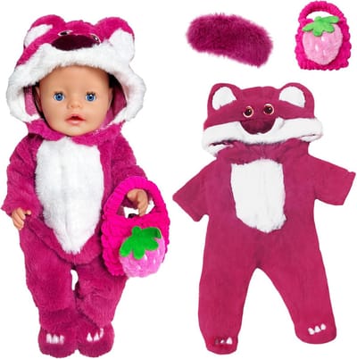 Poppenkleding 30-45 cm - Cartoon Beer Outfit met Aardbeienzak en Oogscherm