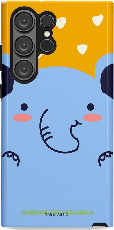 Casetastic hoesje geschikt voor Samsung Galaxy S23 Ultra - Dubbellaagse bescherming - Knuffel van olifant - Fashion Case - Lichtblauw Okergeel