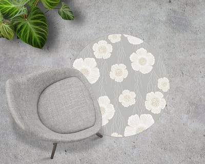 Coloray Vloerbeschermer - delicate witte bloemen Stoel Mat - 100x100 cm - Wit Vloerbeschermer Groot - Vloerbeschermer Bureaustoel Tapijt - PVC Vloerbeschermer - Ronde Mat - Natuur Thema