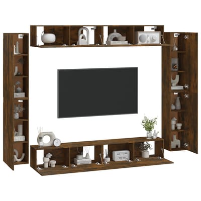 vidaXL - 8-delige - Tv-meubelset - bewerkt - hout - gerookt - eikenkleurig