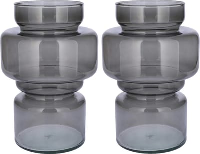 Bellatio Design Bloemenvaas - 2x - grijs transparant gerecycled glas - D17 x H25 cm - vaas