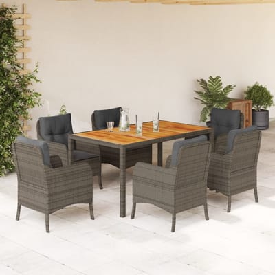 vidaXL - 7-delige - Tuinset - met - kussens - poly - rattan - grijs