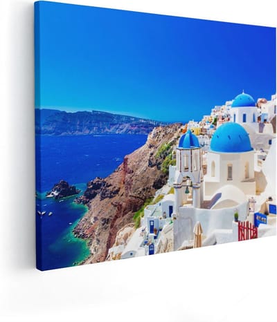 Artaza Canvas Schilderij Santorini - 50x40 cm - Wanddecoratie Zeezicht - Muurdecoratie Griekenland - Kamer Accessoires Woonkamer
