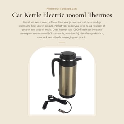 Dailygoods - Car Kettle Electric - 1000ml Thermos - Voor onderweg - Koffie en thee - 12V/24V - Compact en gebruiksvriendelijk