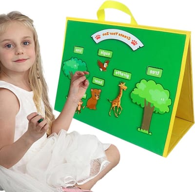 Vilt Leerbord - Dubbelzijdig Speelbord - Educatief Spel - Opvouwbaar Ontwerp - 37 cm - Groen Blauw