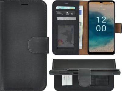 MoDo hoesje Geschikt voor Nokia G22 - Echt Leer Book Case - Zwart