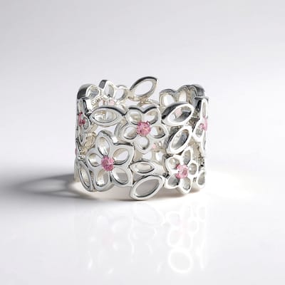 Cavill - 925 Sterling Zilver ring - 10x Roze Toermalijn 0,54 ct - Elegant Bloemdesign - Luxe Dames Toermalijn Sieraden