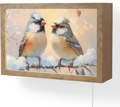 Wandlamp 30x20 cm - Oplaadbaar - Vogels - Tak - Winter - Sneeuw - Wandlampen binnen woonkamer - Slaapkamer lamp met kabel - Decoratieve nachtlamp - Vloerlamp snoer