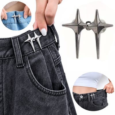 Taille Versteller Knoppen – 2 Paar (4 Stuks) – Broek Taille Extender / Verkleiner – Zonder Naaien – Verstelbare Tailleband Clips – Metaal – Zwart