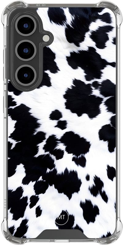 Hoesje (shockproof) geschikt voor Samsung Galaxy S24 FE - Koeienprint - Extra sterke case - TPU/polycarbonaat - Print - Zwart, Wit, Transparant