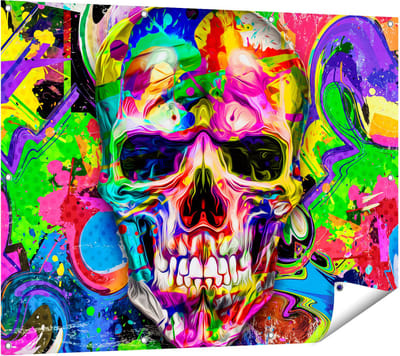Gards Tuinposter Gekleurde Schedel - Doodskop - Doodshoofd - 120x90 cm - Tuindoek - Tuindecoratie - Wanddecoratie buiten - Tuinschilderij